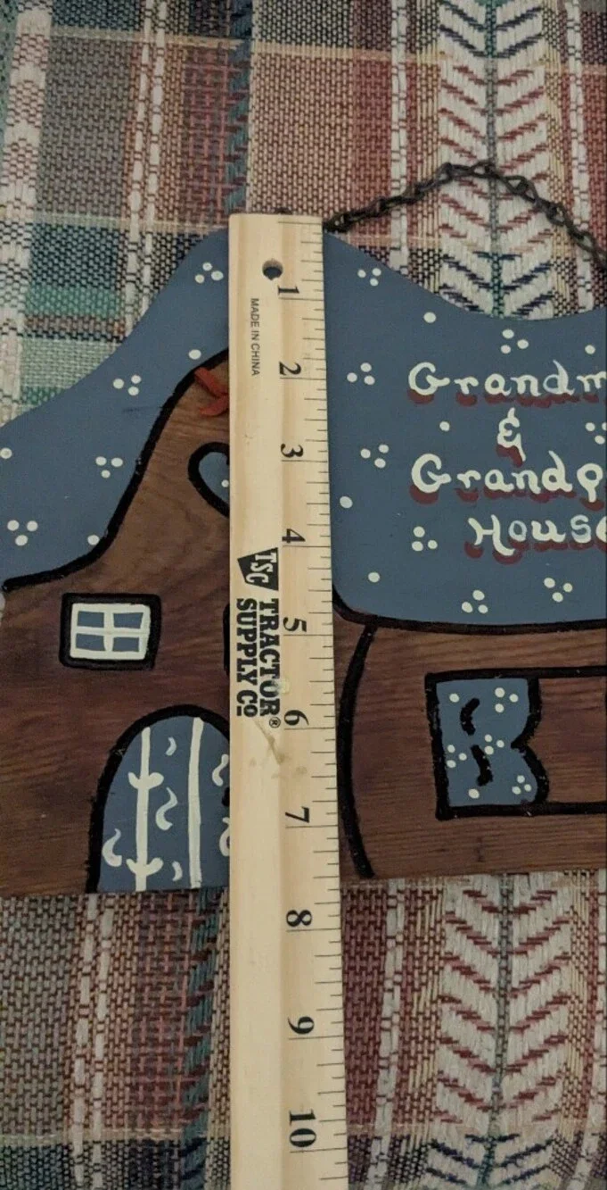 Grandma & Grandpa's House Wooden Hanging Sign - Blue and Brown Cottagecore